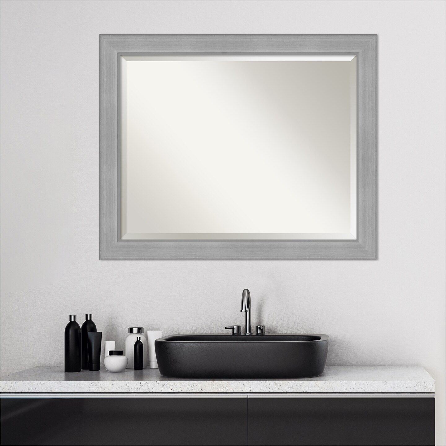 Beveled Bathroom Wall Mirror, Vista Brushed Nickel Frame