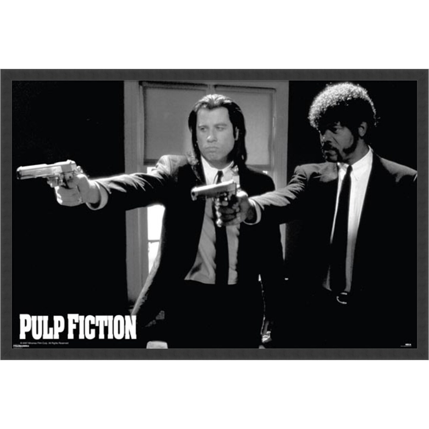 Amanti Art Pulp Fiction Duo Guns Framed Wall Art Print (37 in. W x 25 in. H), Simply Satin Black Frame