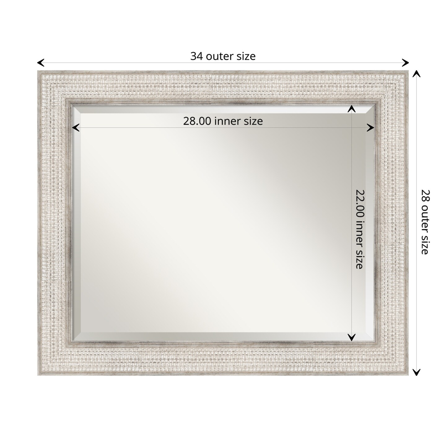 Beveled Wood Bathroom Wall Mirror, Trellis Silver Frame