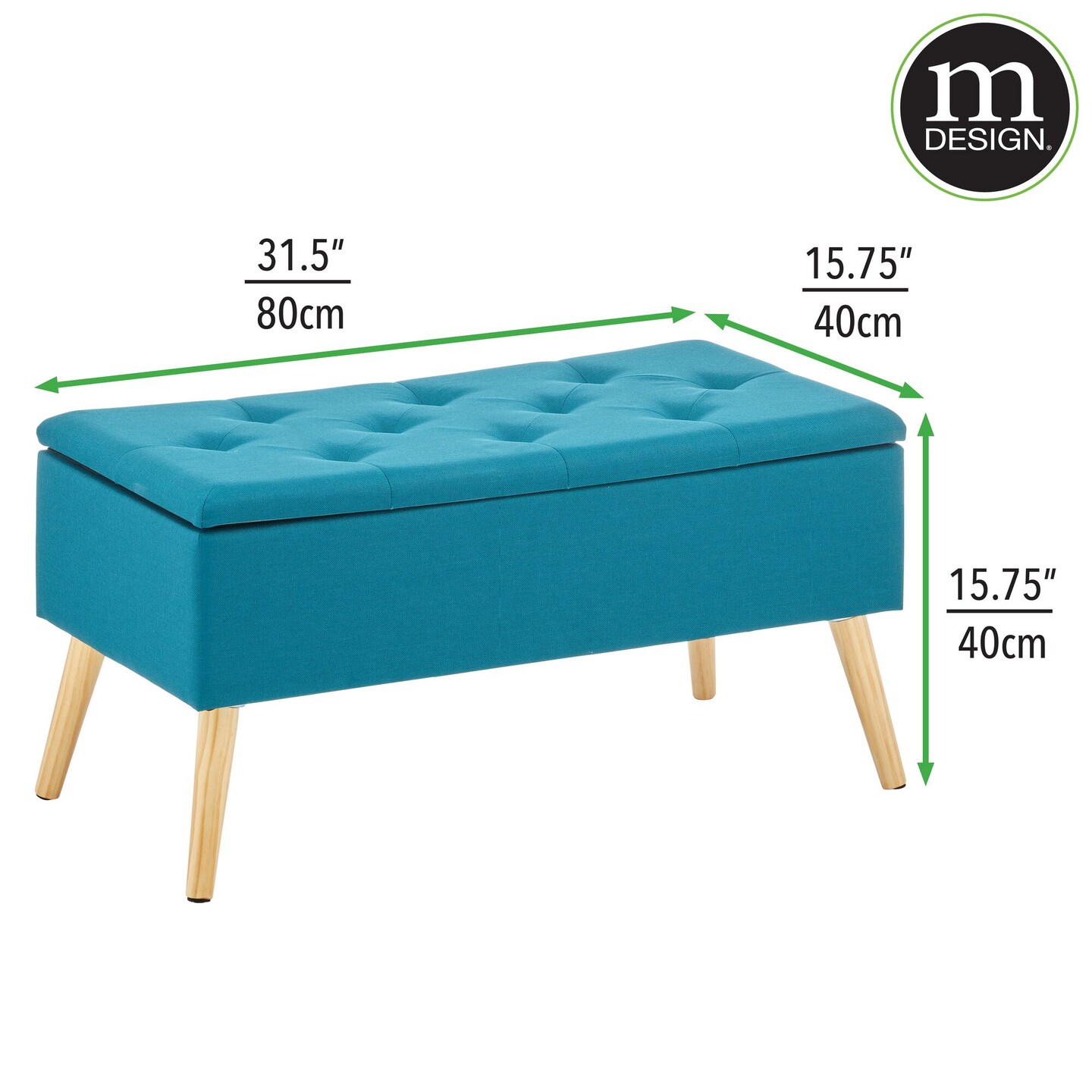 mDesign Long Tufted Rectangle Storage Bench with Hinge Lid, Wood Legs ...