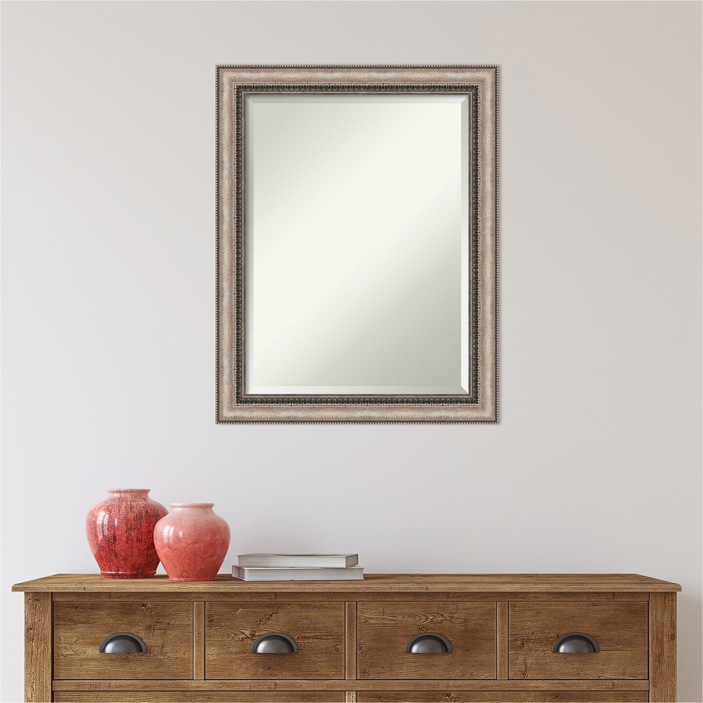 Beveled Bathroom Wall Mirror, Lyla Ornate Silver Frame