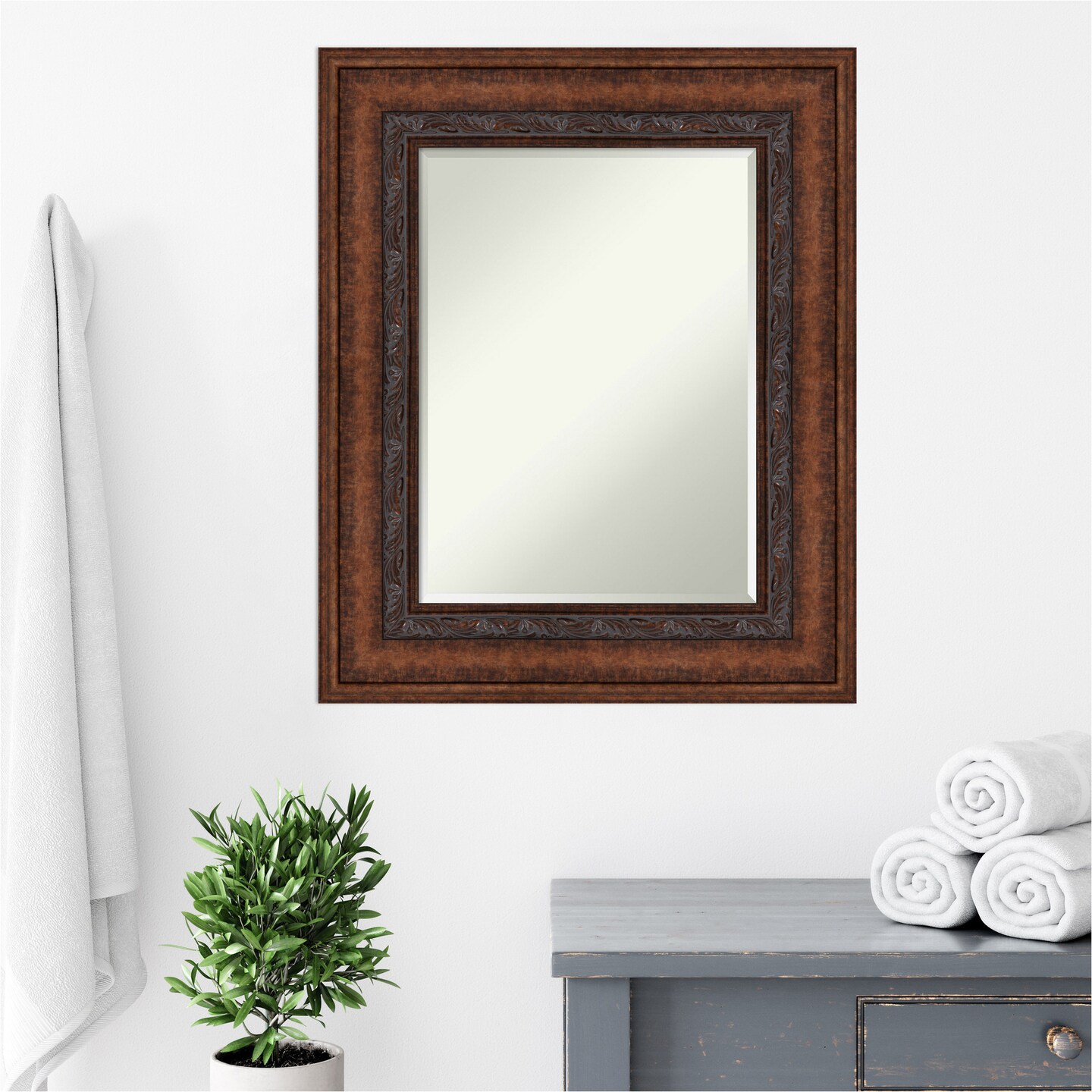 Beveled Bathroom Wall Mirror, Decorative Bronze Frame