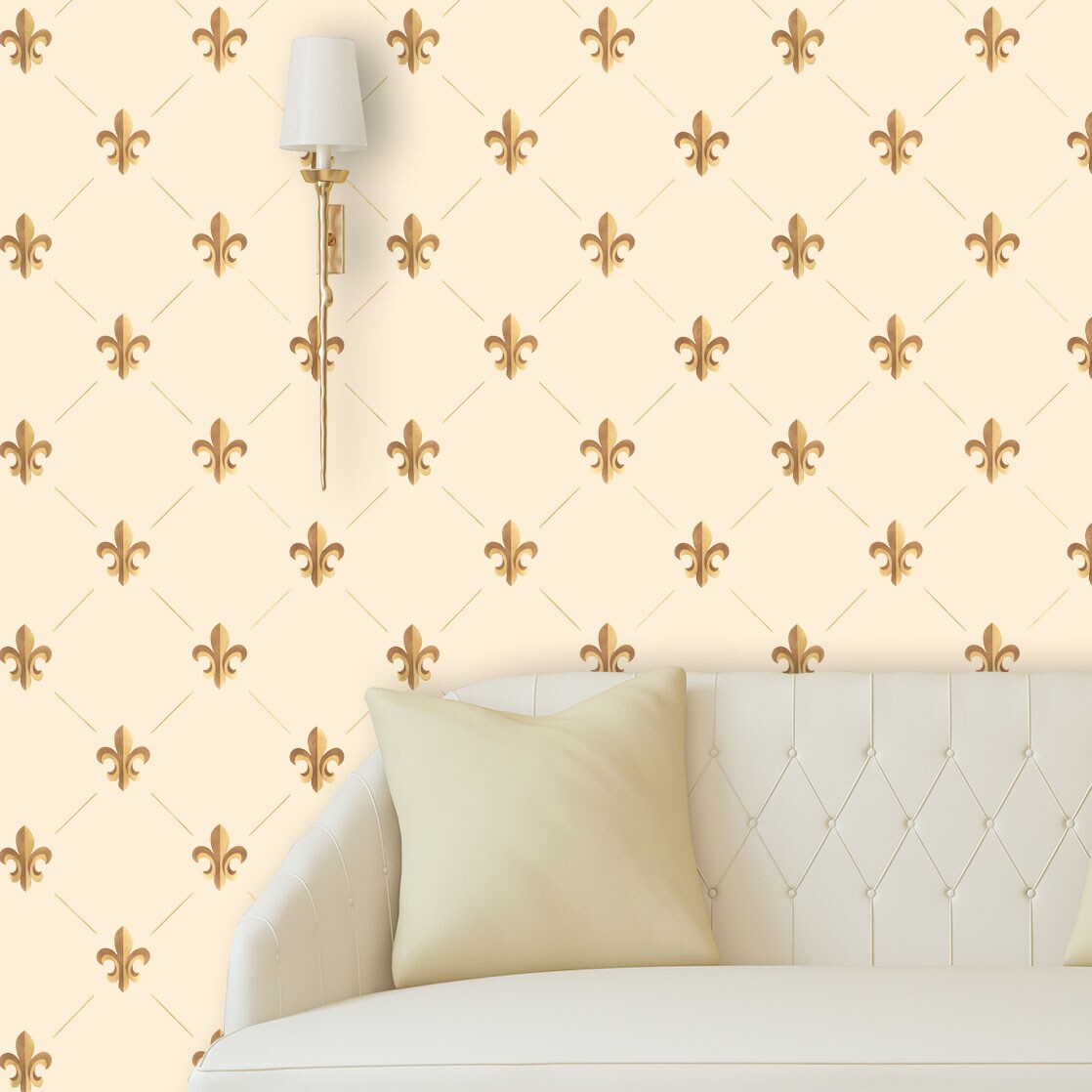 Fleur de Lis Wallpaper Wall Stencil | 1812 by Designer Stencils | Pattern Stencils | Reusable Stencils for Painting | Safe & Reusable Template for Wall Decor | Try This Stencil Instead of a Wallpaper | Easy to Use & Clean Art Stencil Pattern