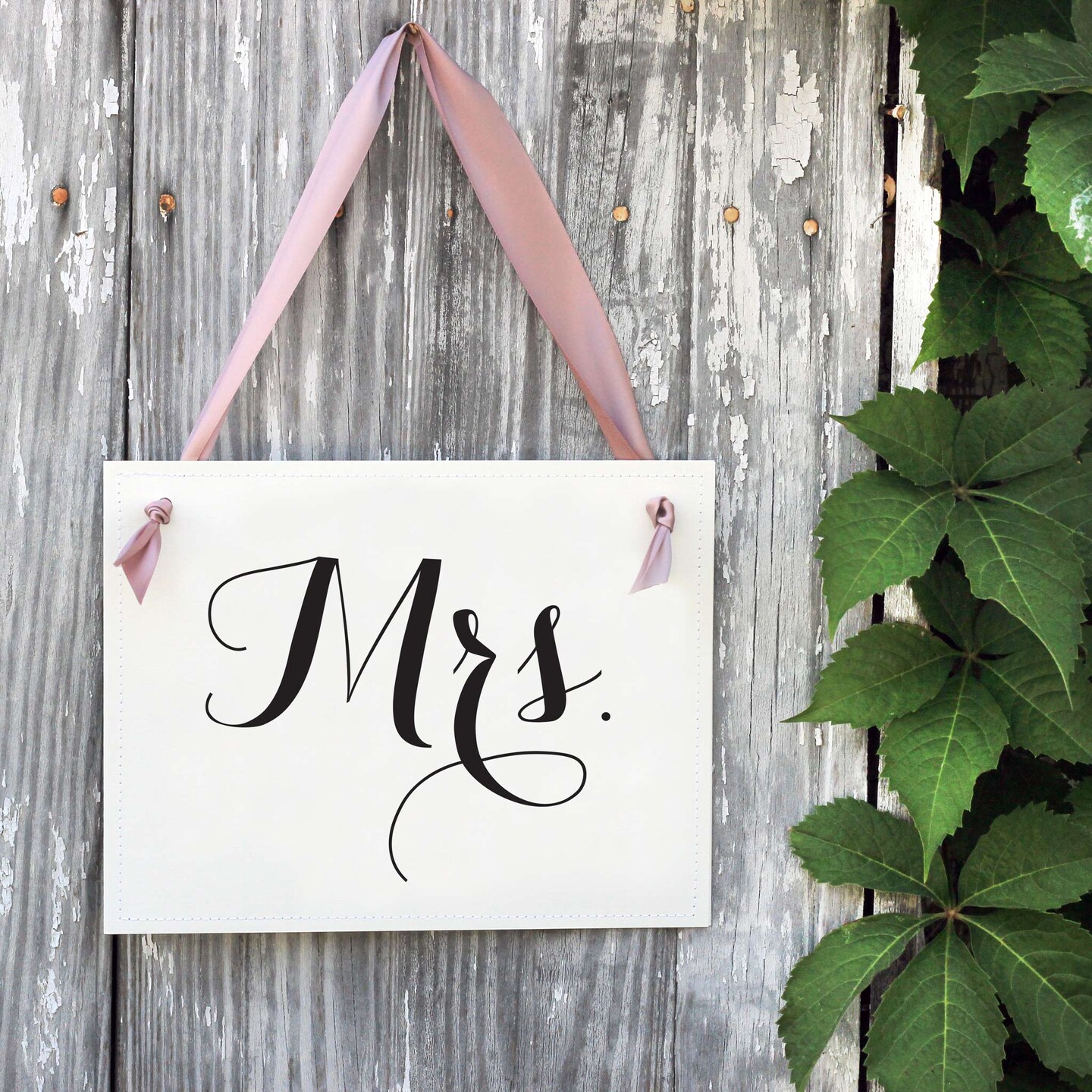 Ritzy Rose Mr. and Mrs. Chair signs - Black on 11x8in White Linen Cardstock with Blush Pink Ribbon