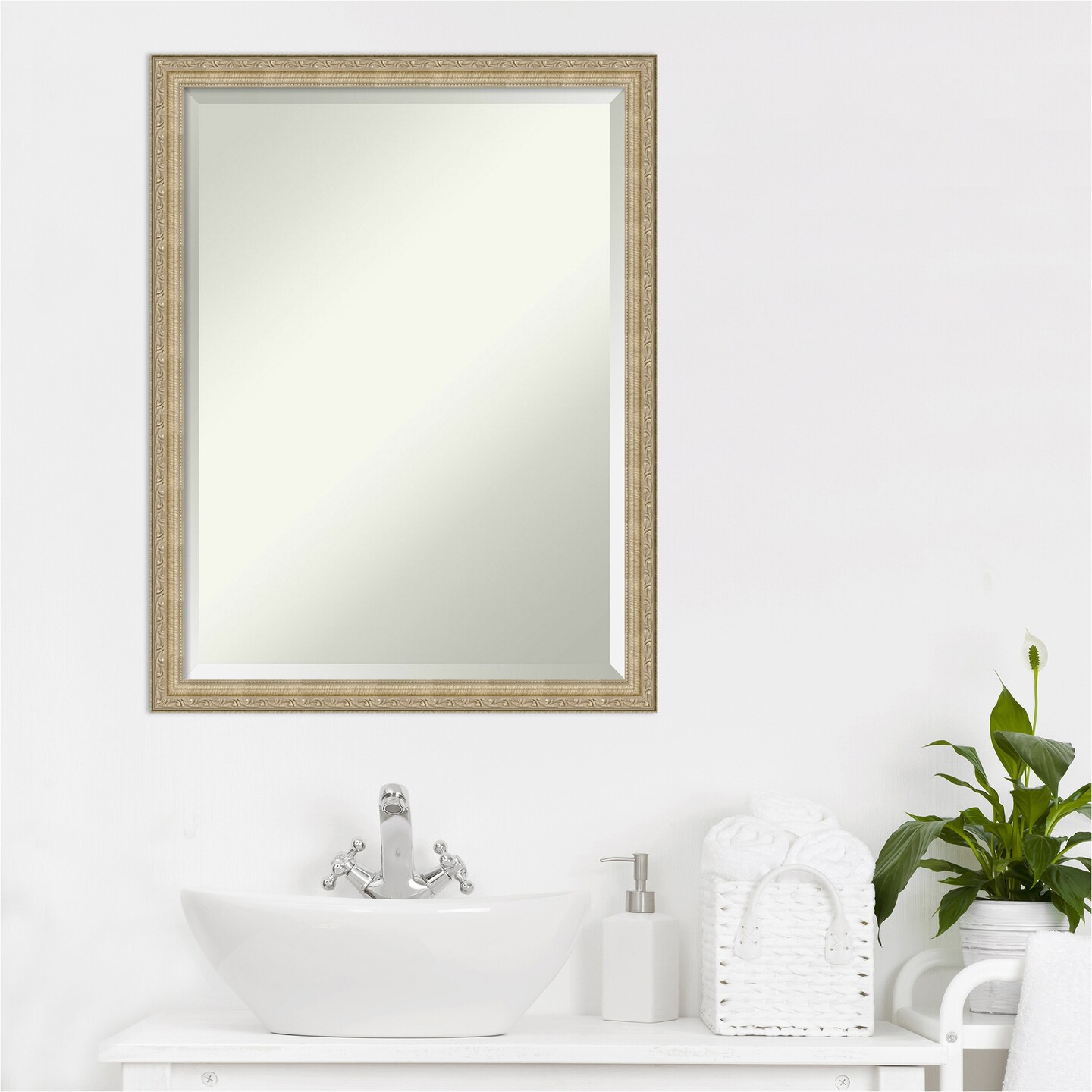 Beveled Bathroom Wall Mirror, Paris Champagne Frame
