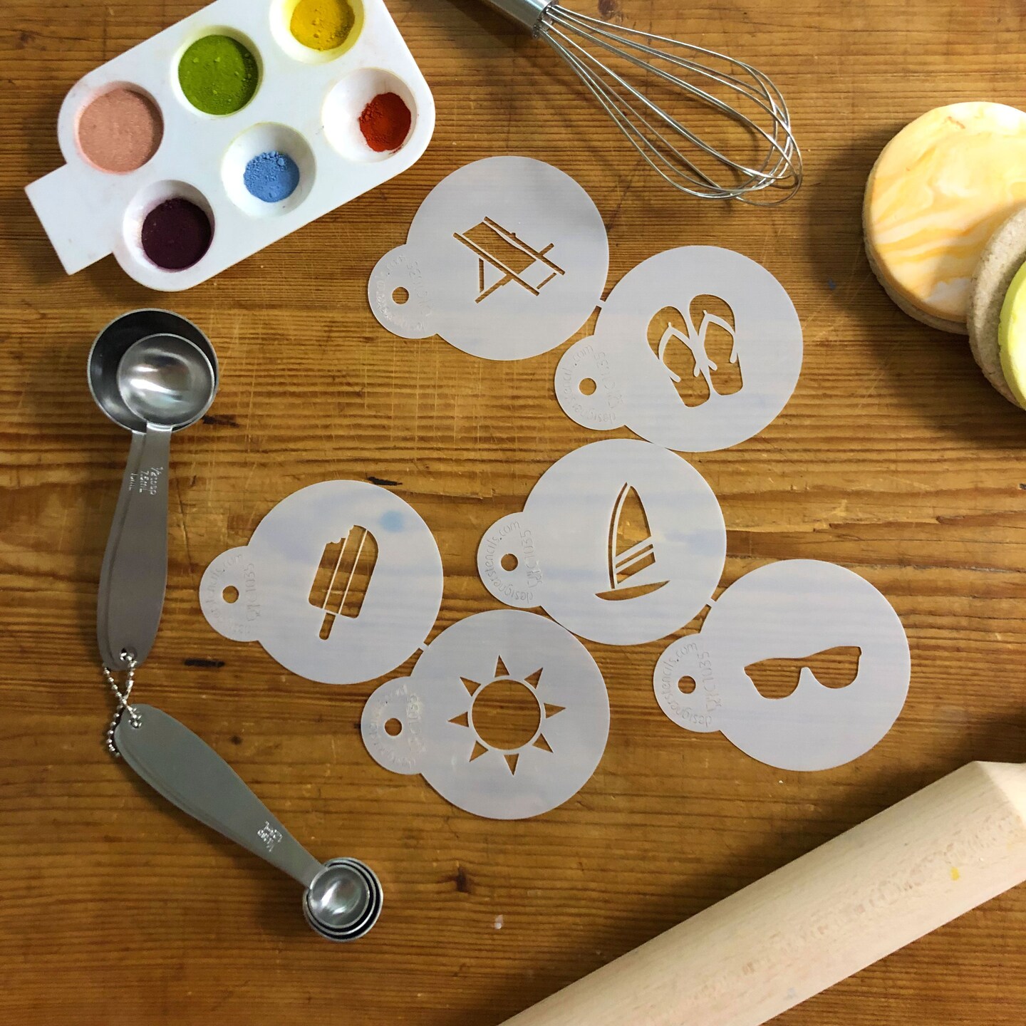 Summer Season Cookie &#x26; Cupcake Top Stencil Set | C1035 by Designer Stencils | Cookie Stencils for Royal Icing, Airbrush, Dusting Powder |