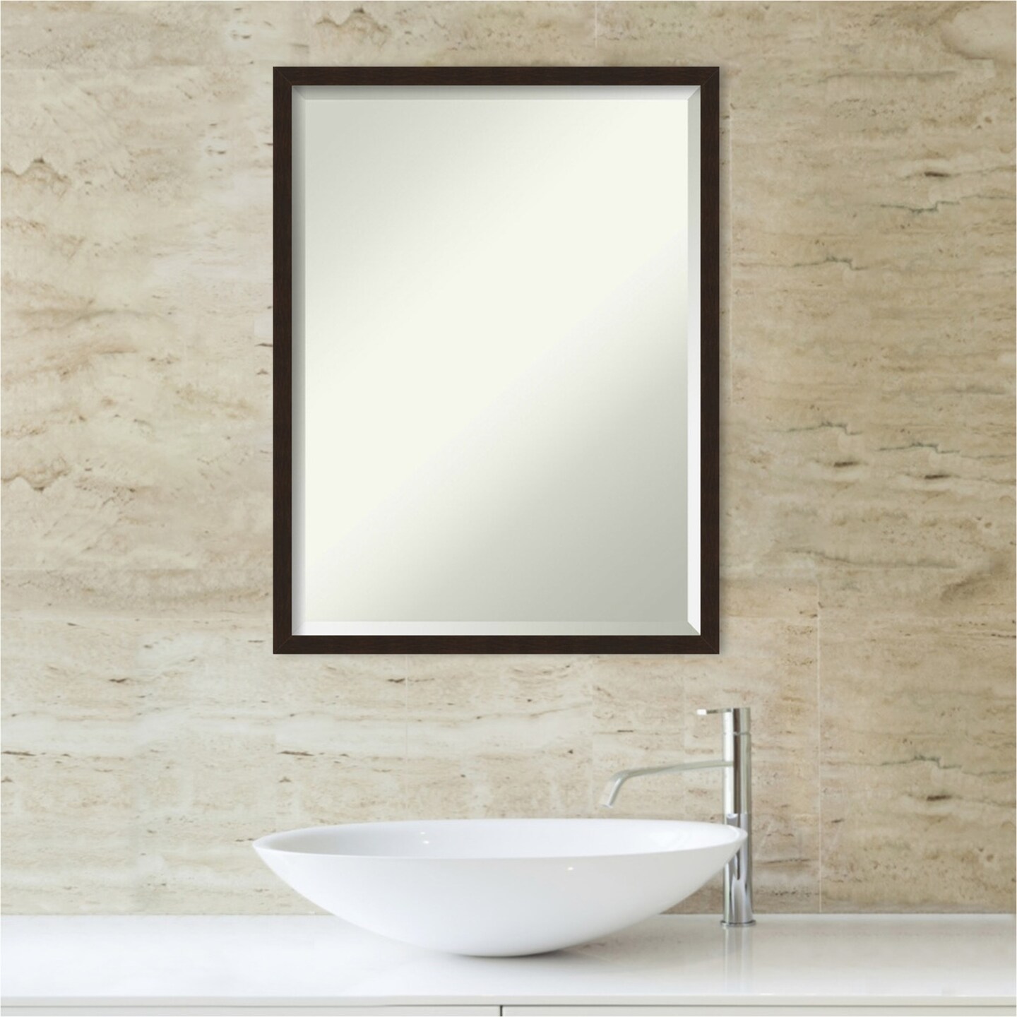 Beveled Wood Bathroom Wall Mirror, Carlisle Narrow Frame