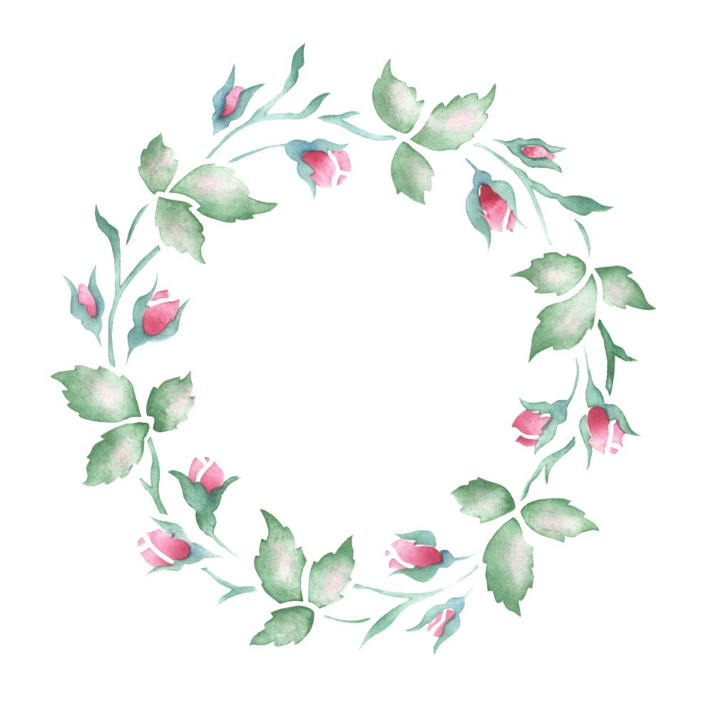 Rosebud Wreath Wall Stencil | 1707 by Designer Stencils | Floral Stencils | Reusable Art Craft Stencils for Painting on Walls, Canvas, Wood | Reusable Plastic Paint Stencil for Home Makeover | Easy to Use &#x26; Clean Art Stencil