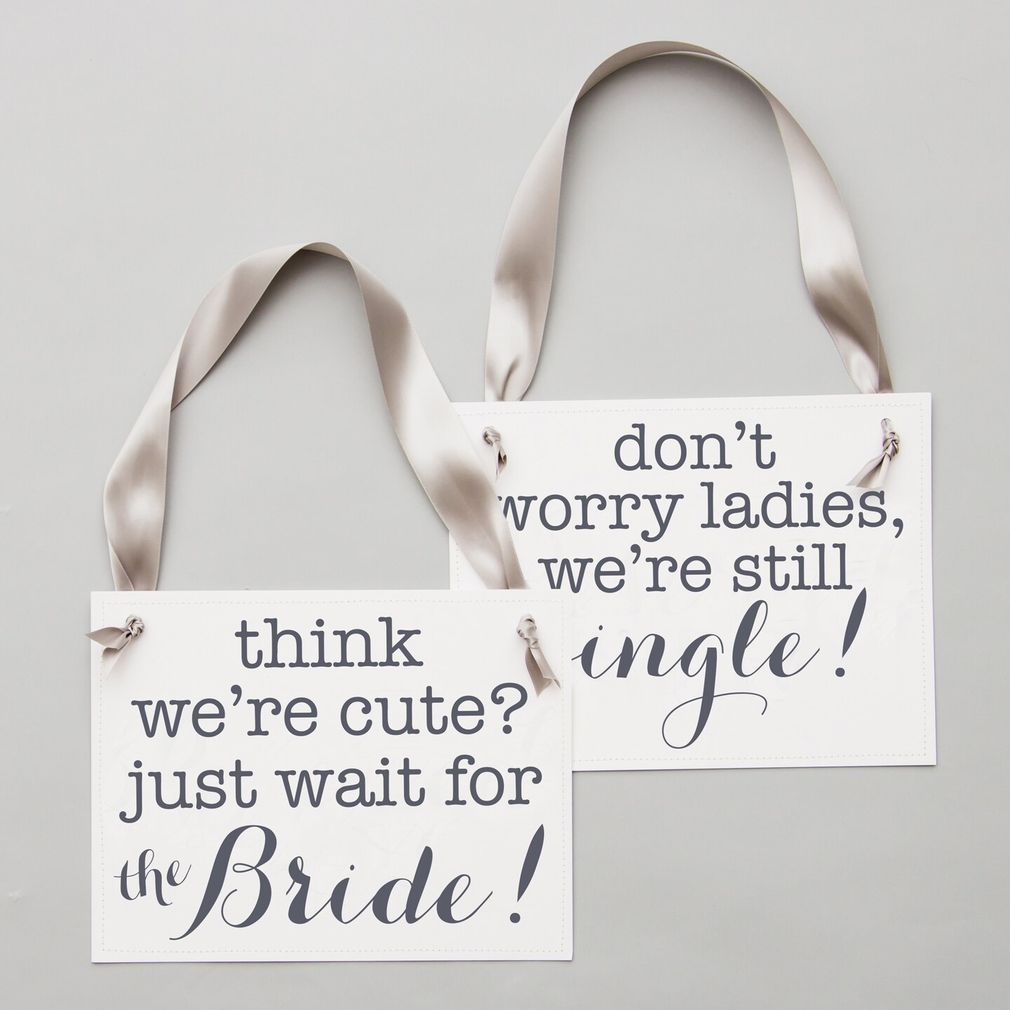 Ritzy Rose 2 Cute Ring Bearer Sign - Slate on 11x8in White Linen Cardstock with Gray Ribbon