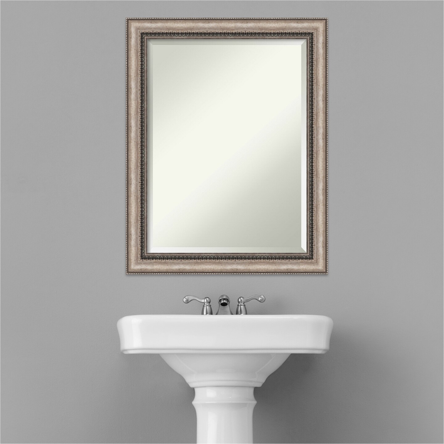Beveled Bathroom Wall Mirror, Lyla Ornate Silver Frame