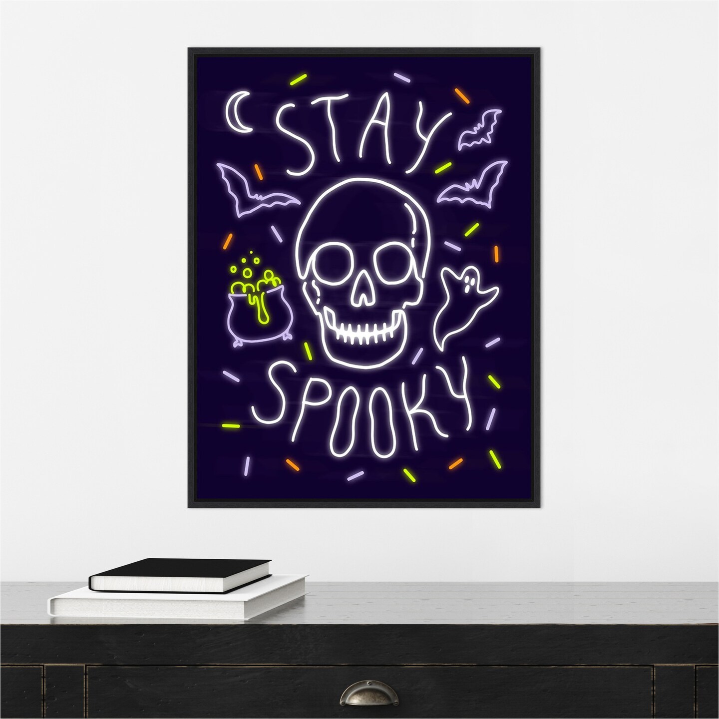 Neon Halloween II by Victoria Barnes 18-in. W x 24-in. H. Canvas Wall Art Print Framed in Black