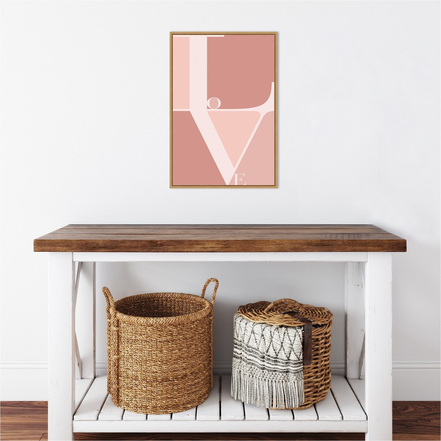 Love by Typelike 16-in. W x 23-in. H. Canvas Wall Art Print Framed in Natural