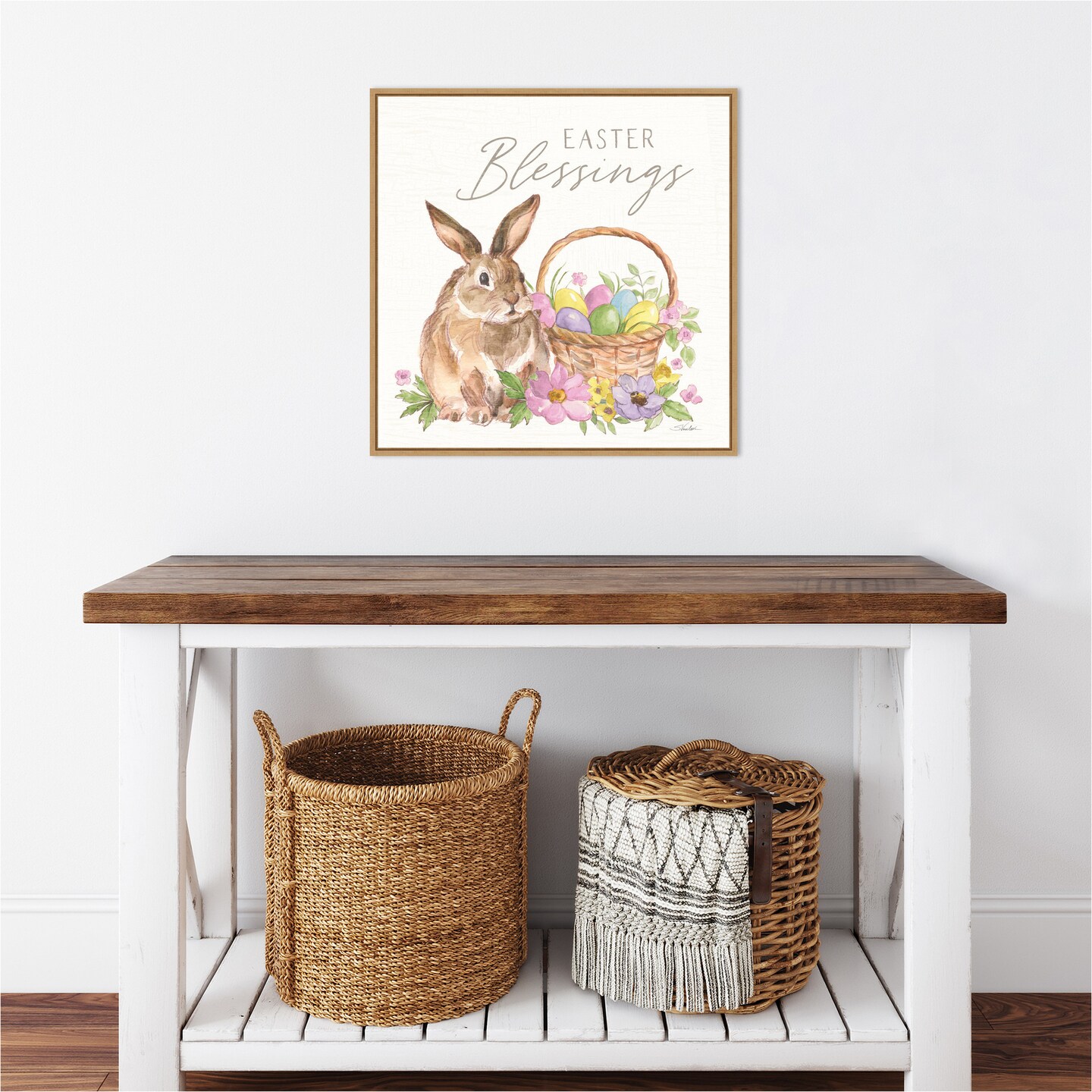 Happy Easter VI Bright by Silvia Vassileva 22-in. W x 22-in. H. Canvas Wall Art Print Framed in Natural