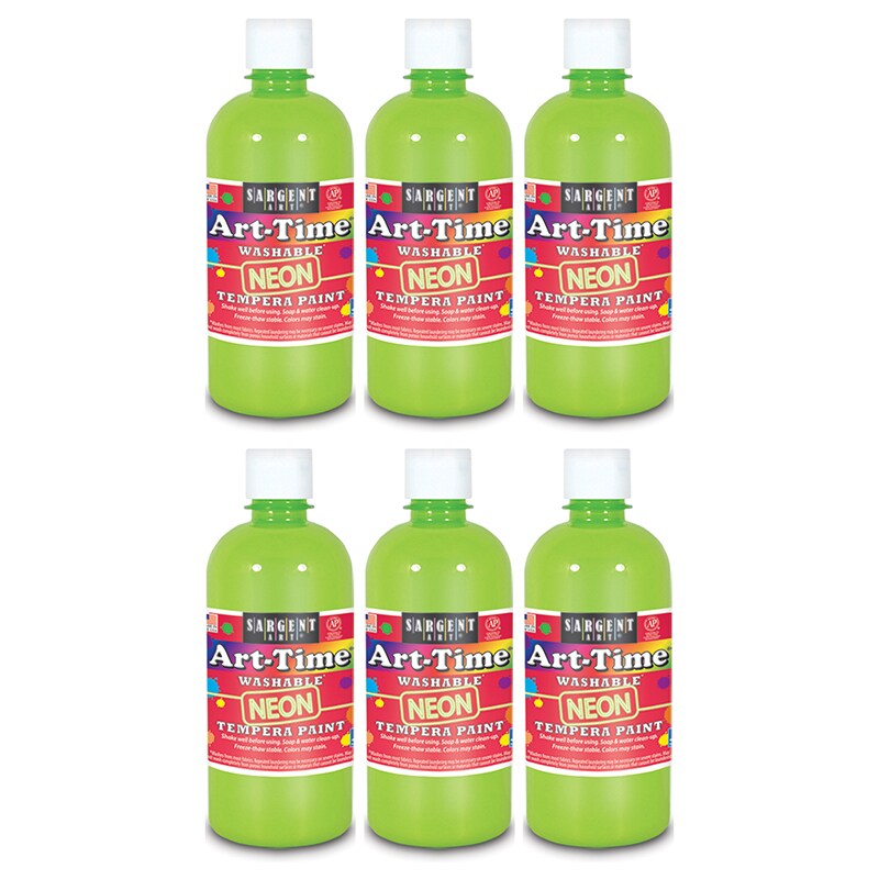 ArtTime® Washable Tempera Paint, Neon Green, 16 oz., Pack of 6