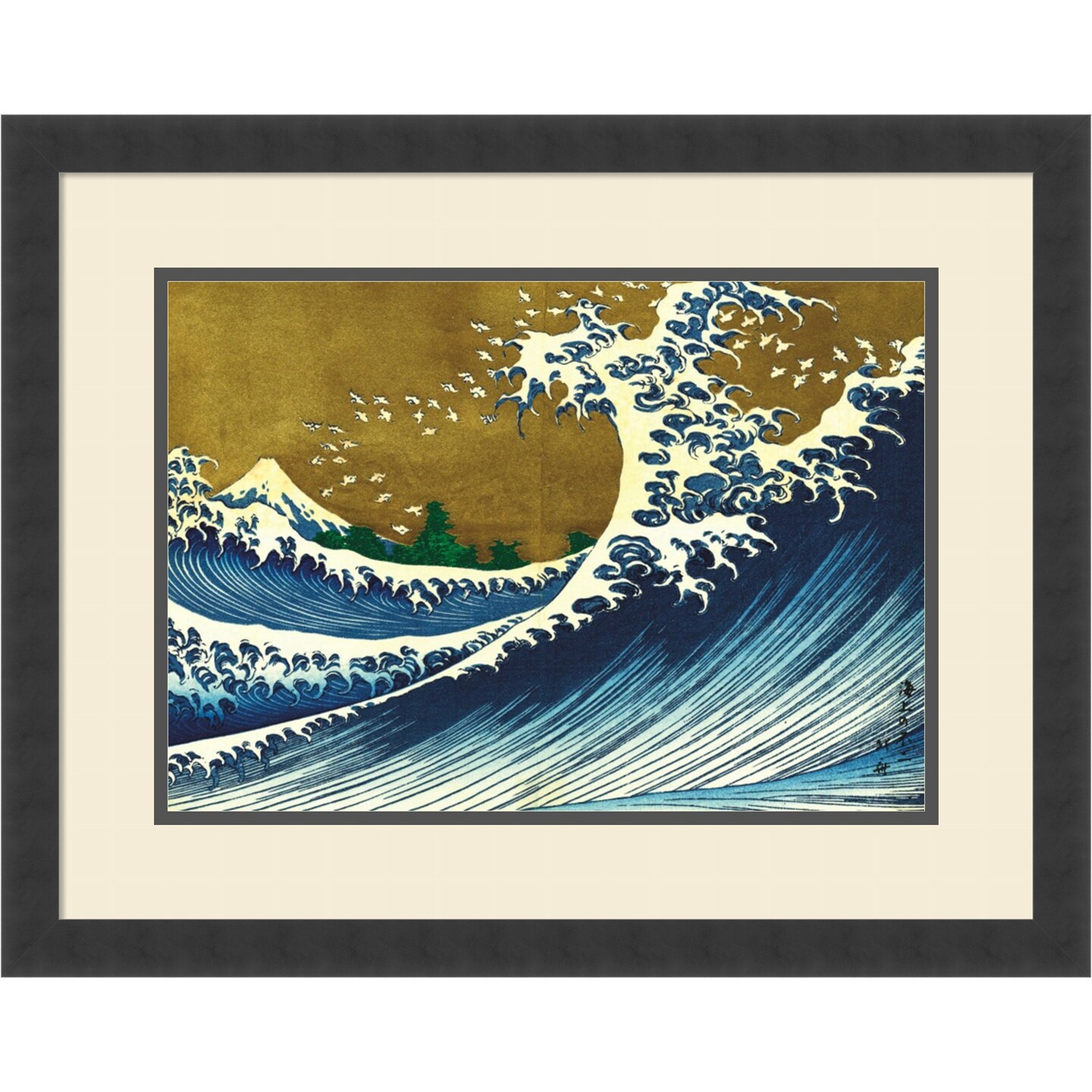 Big Wave (from 100 views of Mt Fuji) by Katsushika Hokusai Wood Framed Wall Art Print 24 in. W x 19 in. H