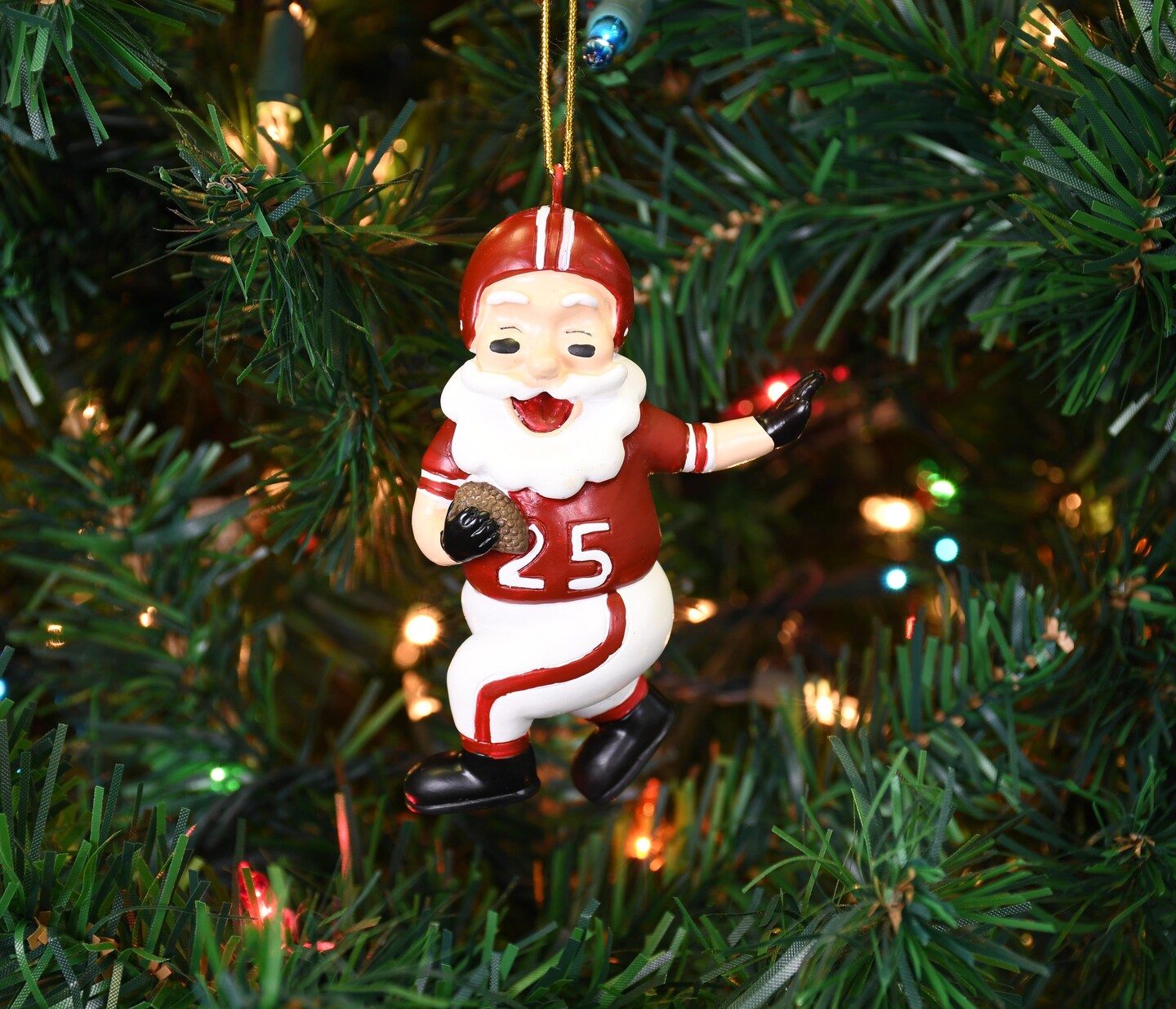 Touchdown Santa Christmas Sports Football Ornament (Dark Red &#x26; White)