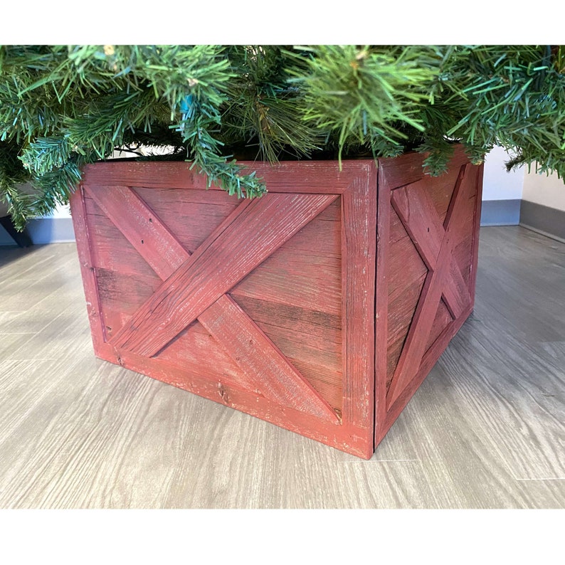 Rustic Farmhouse Large Deluxe 27" Reclaimed Wooden Christmas Tree Box Collar