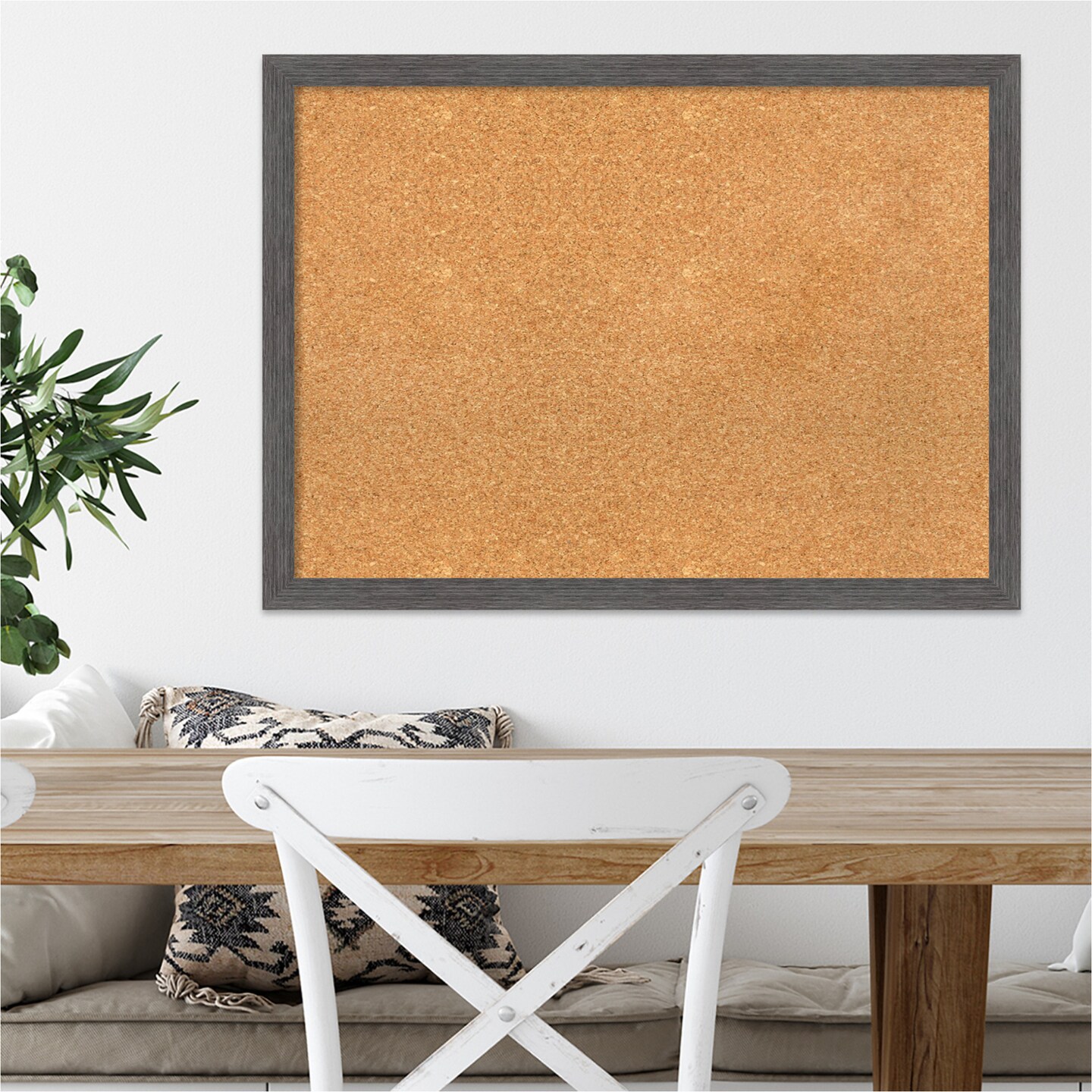 Cork Board, Pinstripe Plank Grey Thin Frame - Bulletin Board, Organization Board, Pin Board