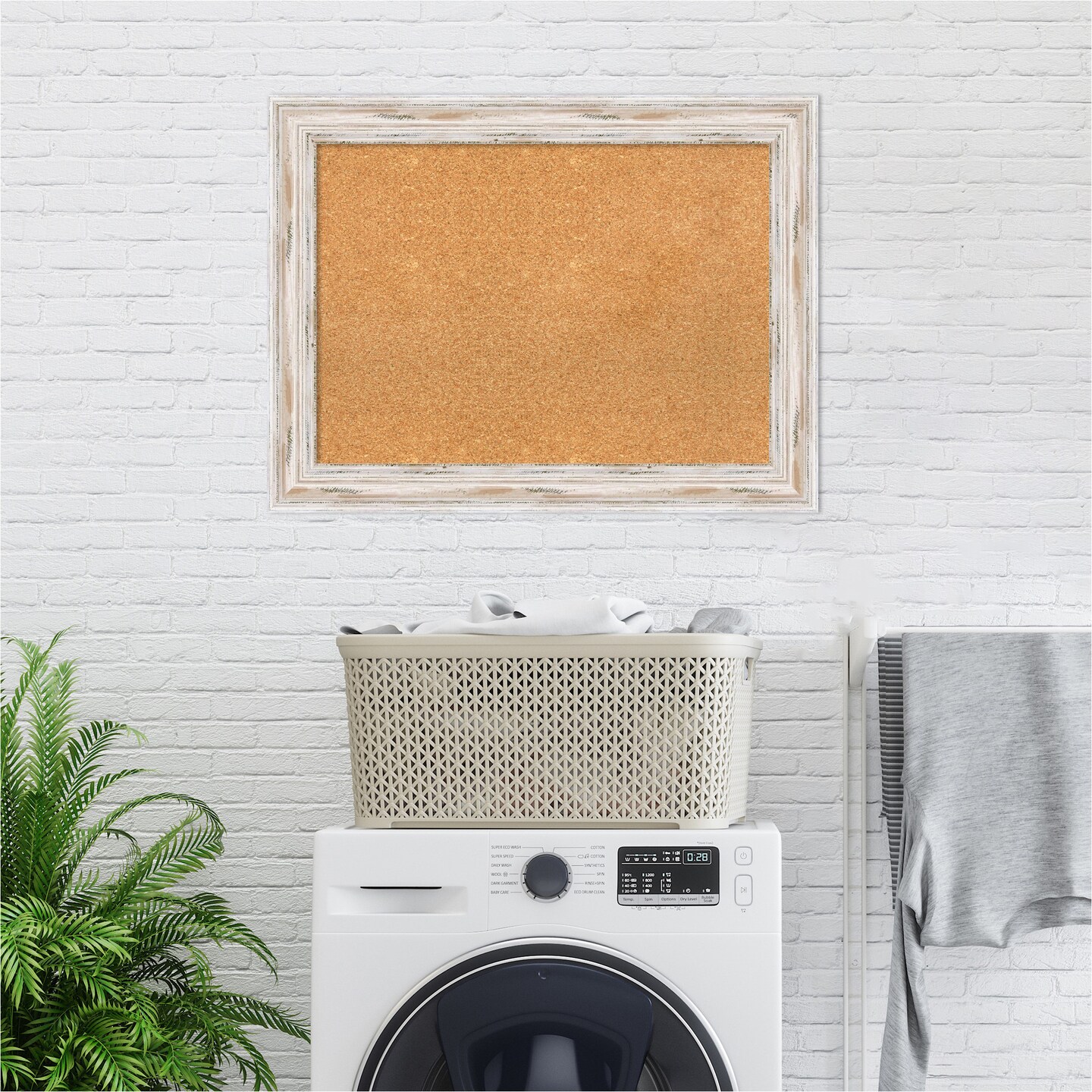 Cork Board, Alexandria White Wash Wood Frame - Bulletin Board, Organization Board, Pin Board