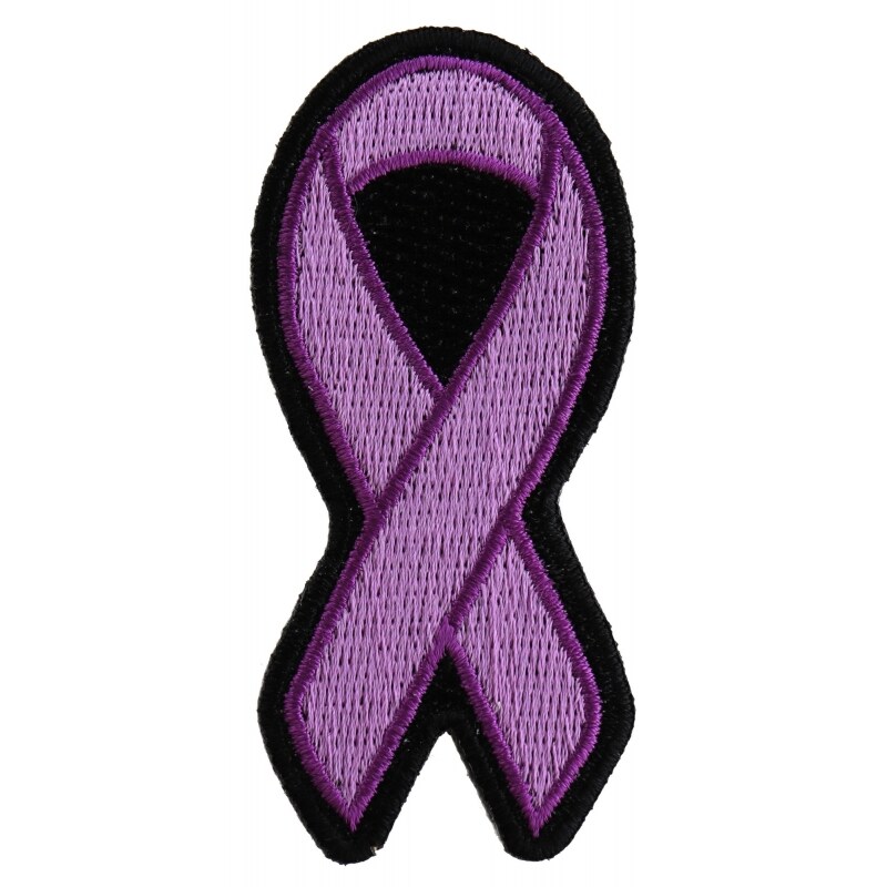 Patch, Embroidered Patch (Iron-On or Sew-On), Purple Ribbon Pancreatic Cancer Awareness, 3" x 1.25"