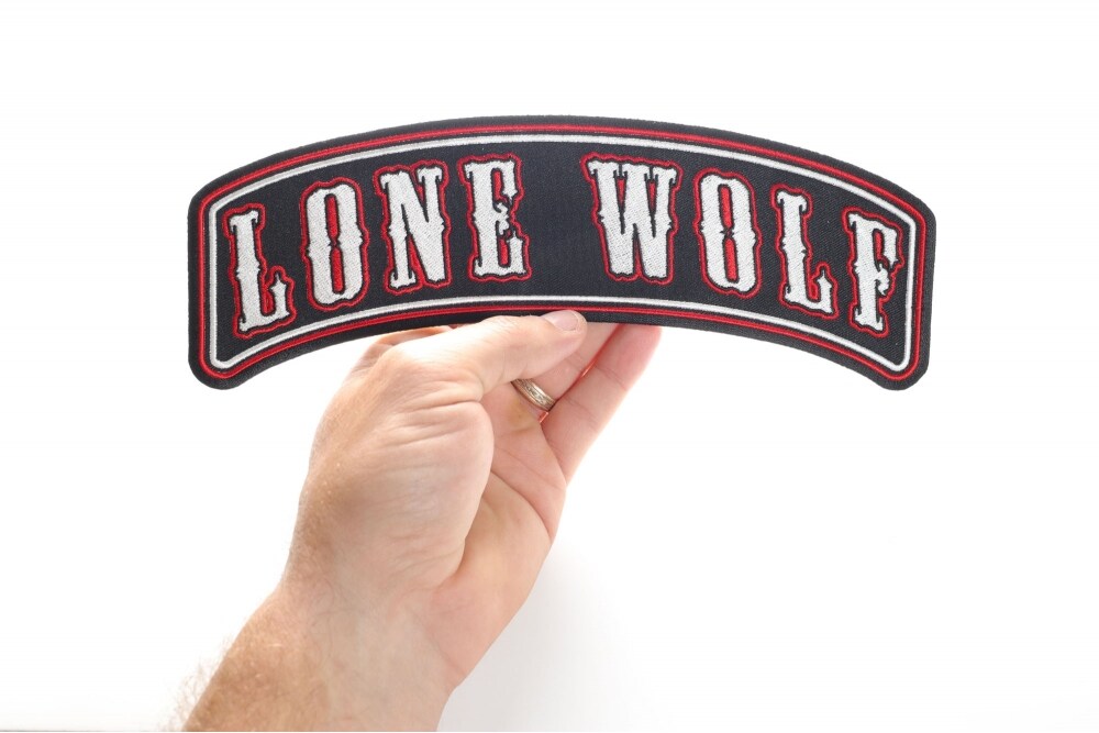 Patch, Embroidered Patch (Iron-On or Sew-On), Large Top Rocker Back Patch, Lone Wolf (No Club, Nomad), 10" x 4"