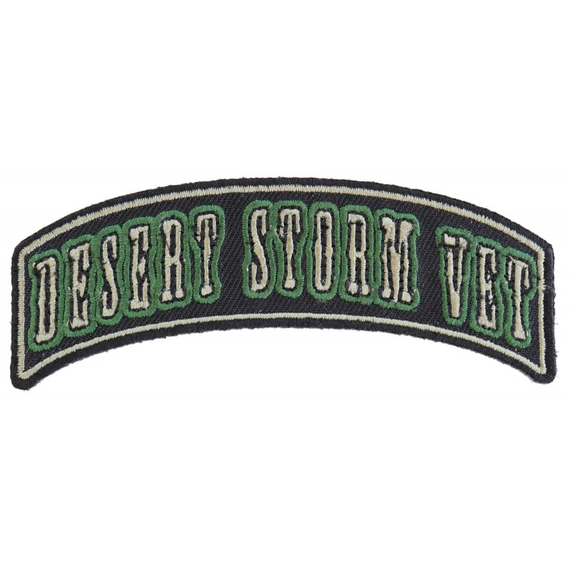 Patch, Small Embroidered Rocker (Iron-On or Sew-On), Desert Storm Vet Military, 3.75&#x22; x 1.5&#x22; Arch
