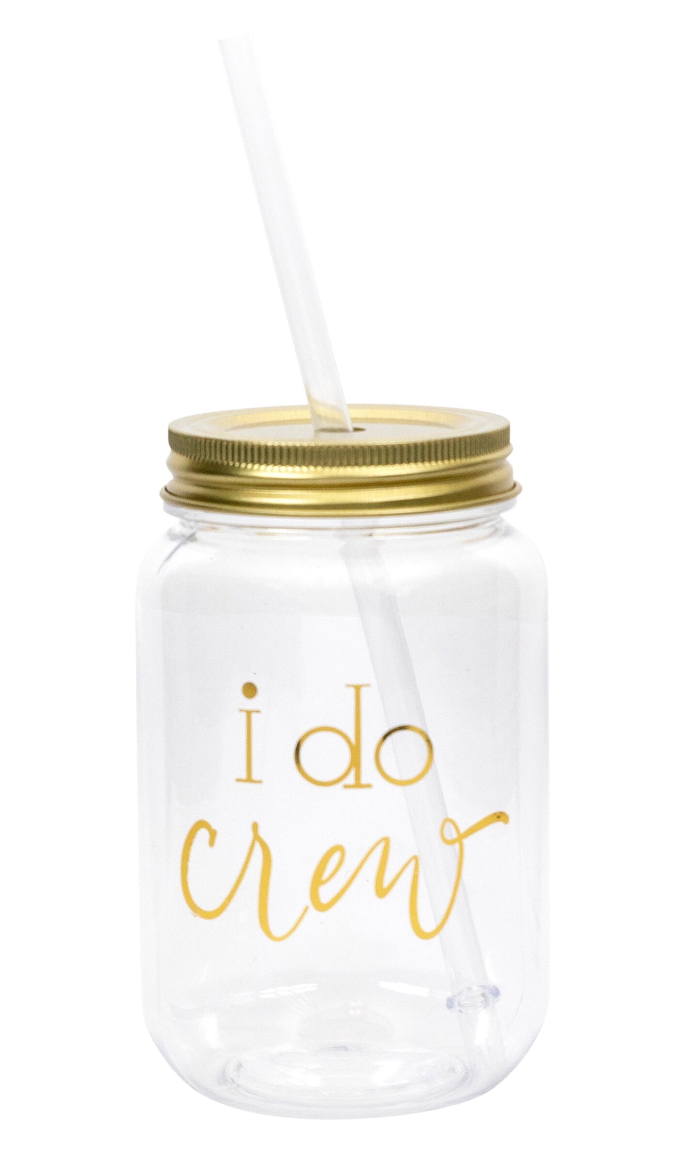 16 oz. Plastic Mason Jar with Gold Lid and Writing