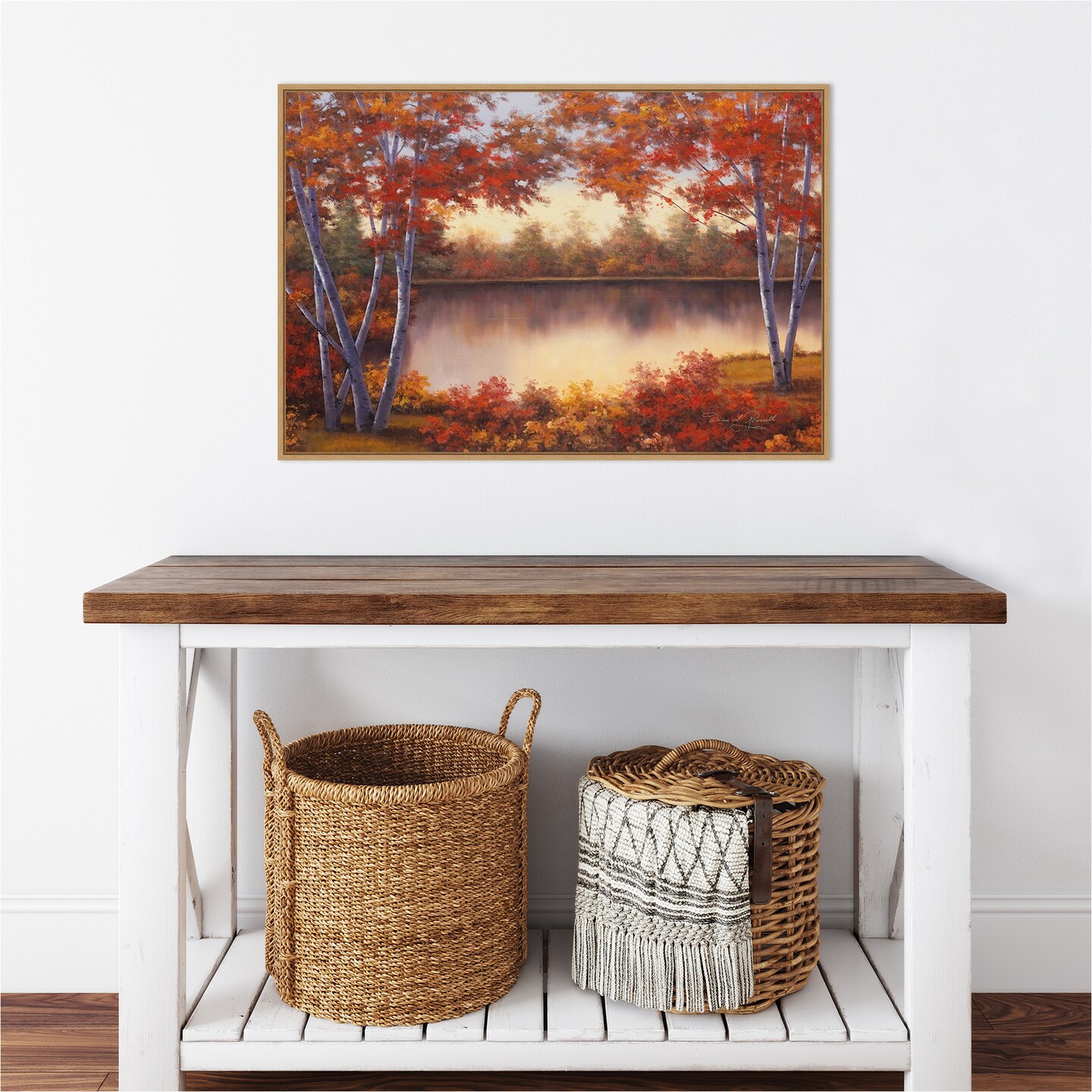 Red and Gold by Diane Romanello 33-in. W x 23-in. H. Canvas Wall Art Print Framed in Natural