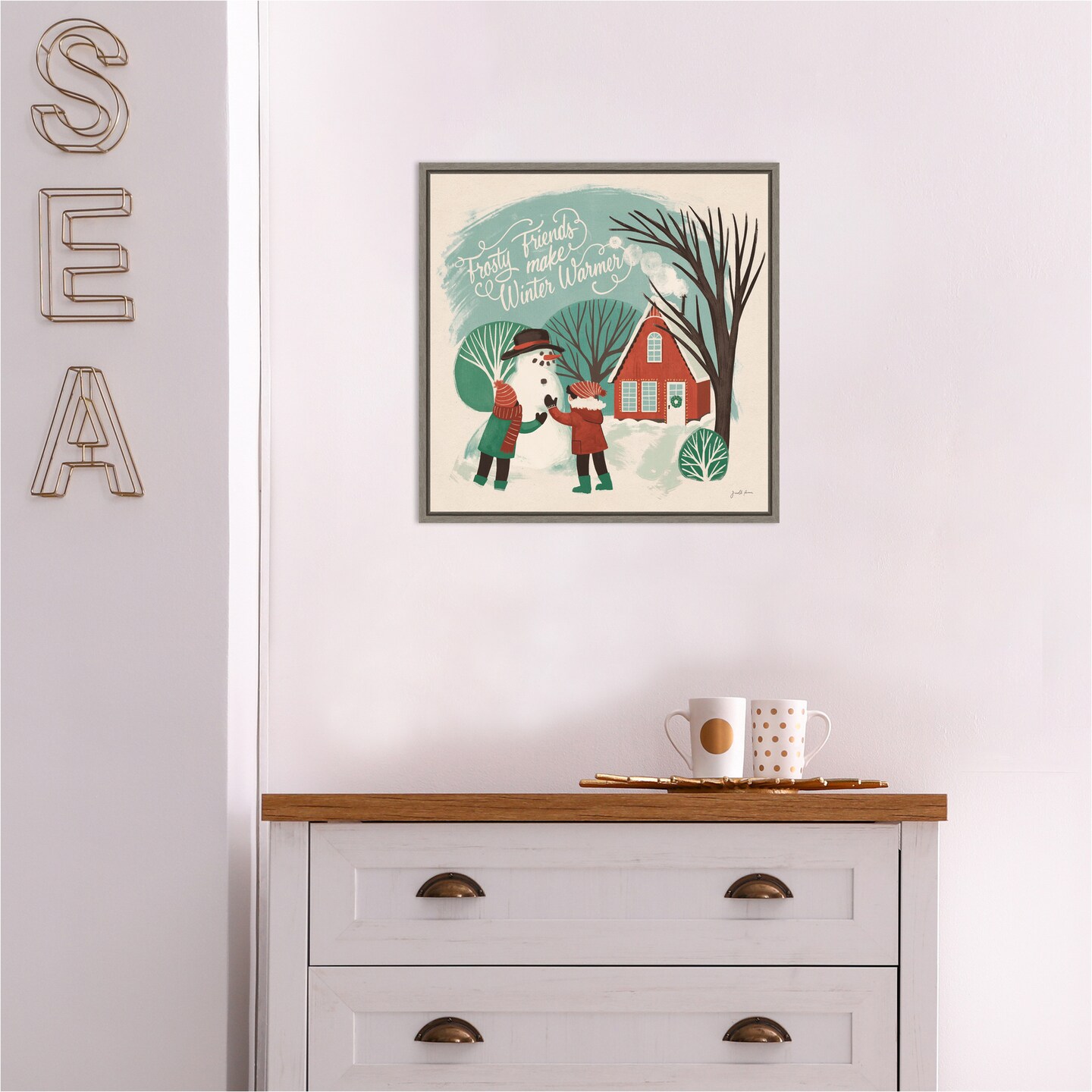 Winter Bliss III Snowman by Janelle Penner Canvas Wall Art Print Framed