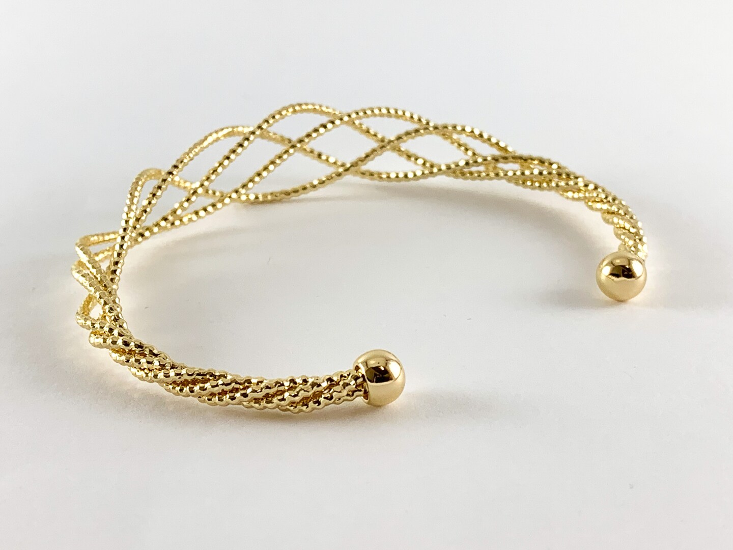 Real Gold 18K Plated Copper Twisted Filigree Shiny Adjustable Bracelet Cuffs 1 pc