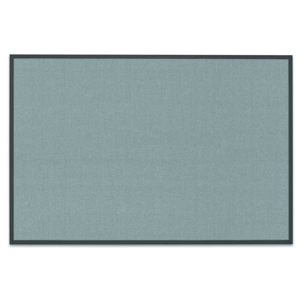 Black aluminum framed corkboard with Cloud fabric 36&#x22; x 24&#x22;