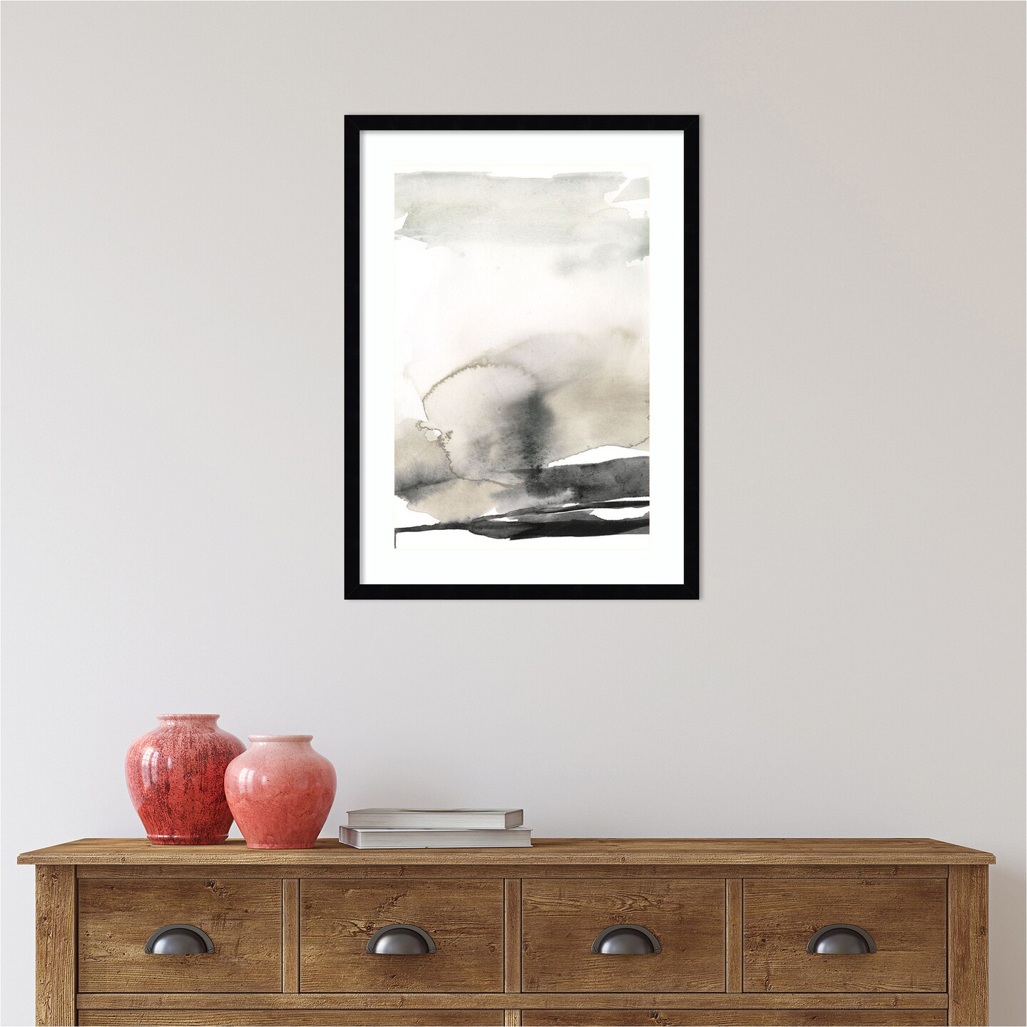 Ebony Horizon Triptych III by Jennifer Goldberger Wood Framed Wall Art Print
