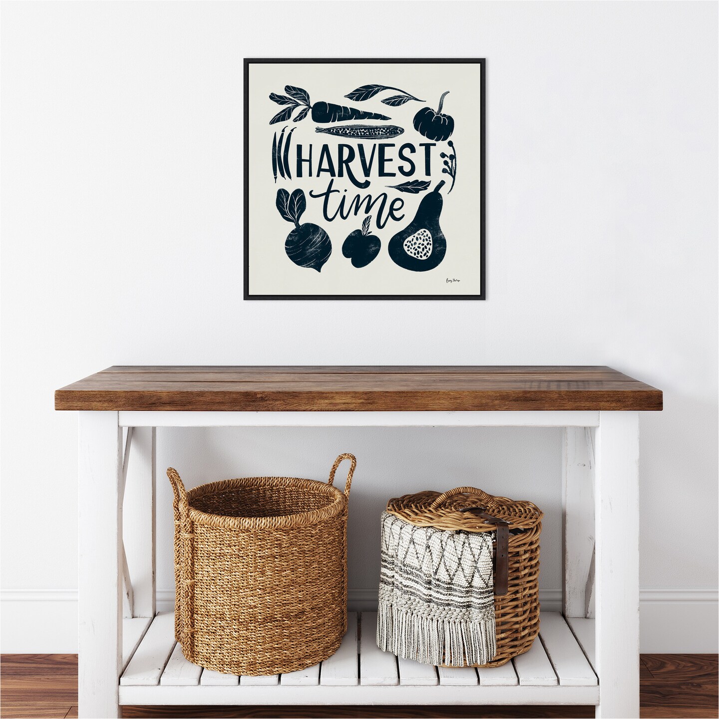 Harvest Lettering I Blue by Becky Thorns 22-in. W x 22-in. H. Canvas Wall Art Print Framed in Black