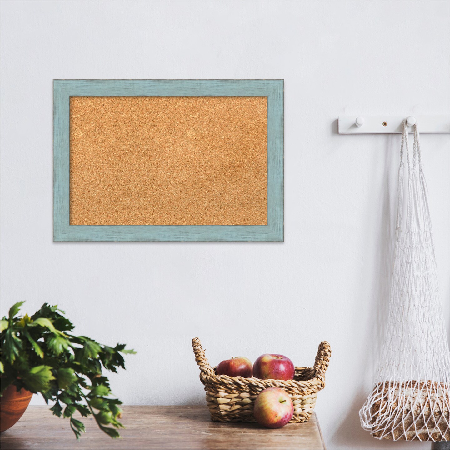 Cork Board, Sky Blue Rustic Wood Frame - Bulletin Board, Organization Board, Pin Board