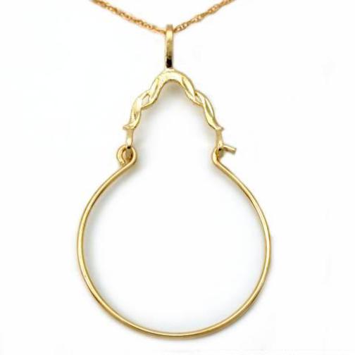 14K Gold Charm Holder 34mm 18&#x22; Chain Jewelry