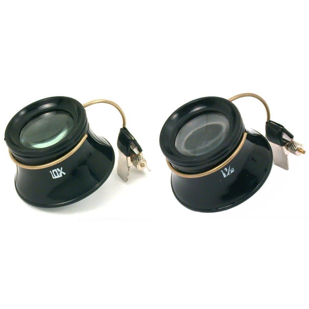 Plastic Clip On Eye Glasses Loupes Jewelers Magnifiers 5X & 10X Power Kit 2 Pcs