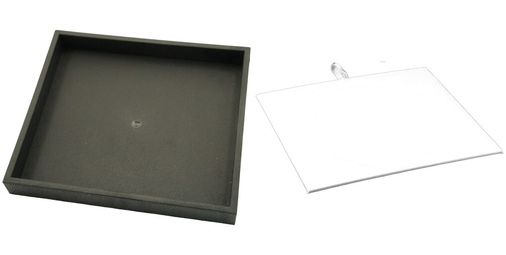 Black Open Square Stackable Jewelry Display Tray w/ White Leather Pad Insert