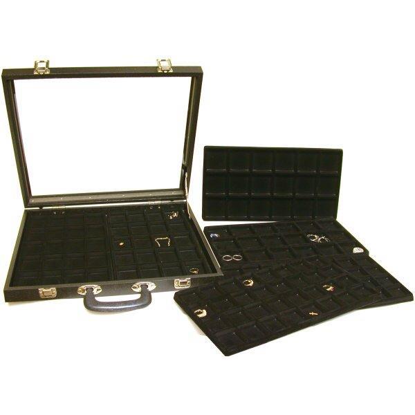 7 Black Charm Coin Display Tray &#x26; Glass Top Travel Case