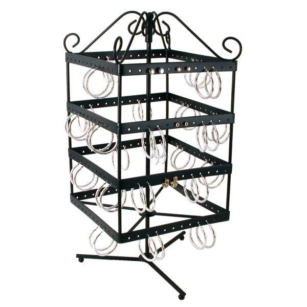 Revolving Rotating 96 Pairs Earring Display Stand Black Metal 13 1/8"
