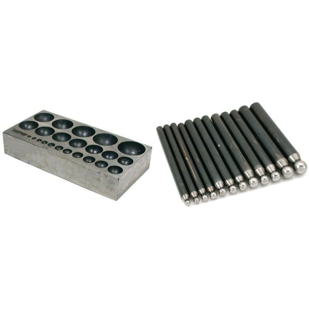 12 Steel Dapping Punches & Flat Steel Dapping Block Doming Shaping Forming Tools