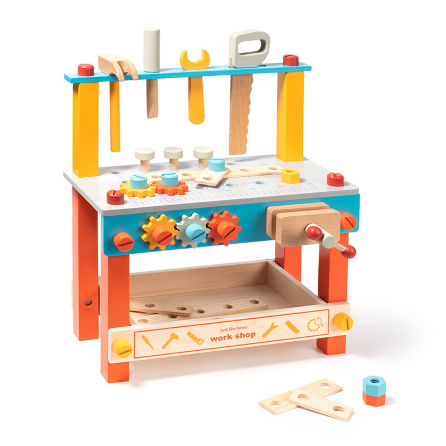 Robotime Pretend Play Construction Toys Kit | WGJ01 Wooden Workbench Set for Kids, Toddlers | Gift for Girls &#x26; Boys