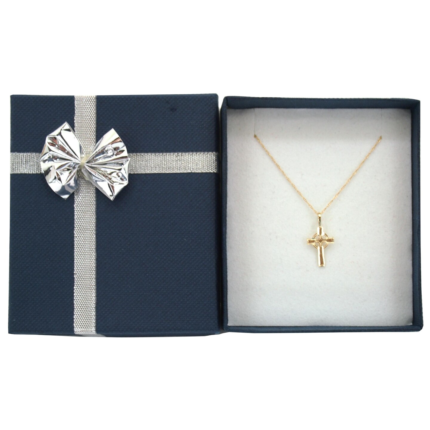 14K Gold Celtic Cross Charm with 18&#x22; Gold Cable Chain &#x26; Gift Box