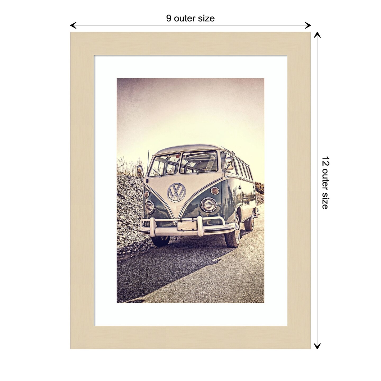 Surfers Vintage VW Bus by Edward M Fielding Wood Framed Wall Art Print