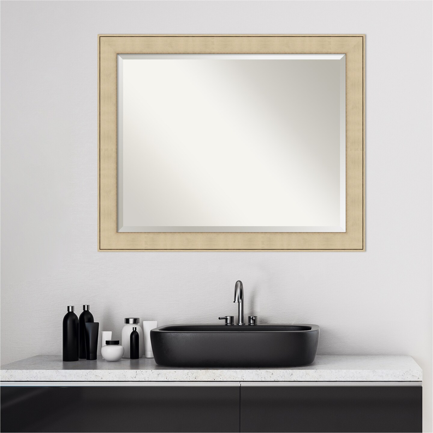 Beveled Bathroom Wall Mirror, Classic Honey Silver Frame Mirrors