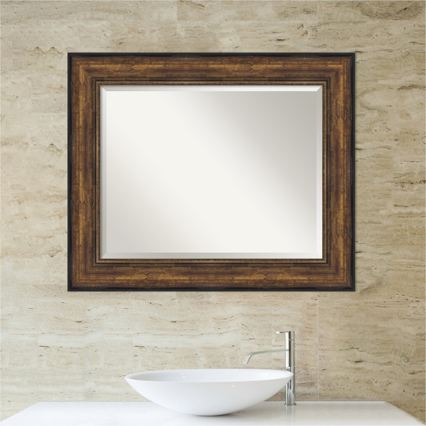 Beveled Bathroom Wall Mirror, Ballroom Bronze Frame