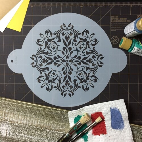 8-Inch French Medallion Cake Stencil Top | C144 by Designer Stencils | Cake Decorating Tools | Baking Stencils for Royal Icing, Airbrush, Dusting Powder | Reusable Plastic Food Grade Stencil for Cakes | Easy to Use &#x26; Clean Cake Stencil