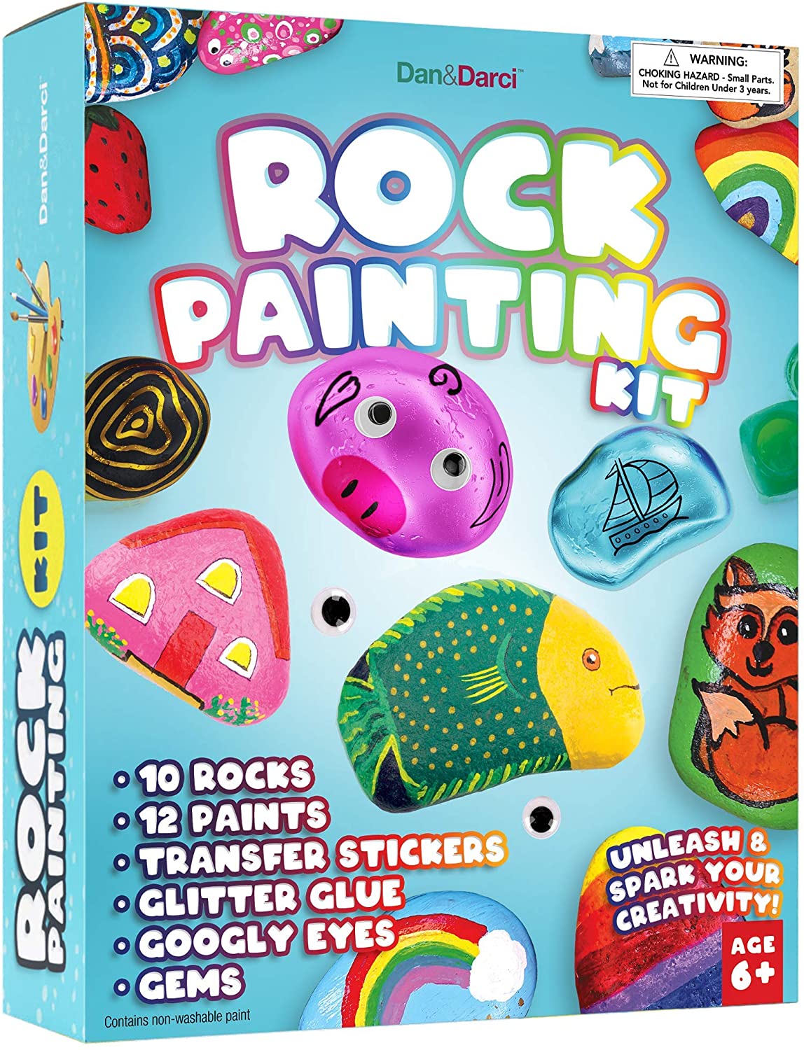 Dan&Darci Rock Painting Kit for Kids - Arts and Crafts for Girls & Boys Ages 6-12 - Craft Kits Art Set - Supplies for Painting Rocks - Best Tween Paint Gift