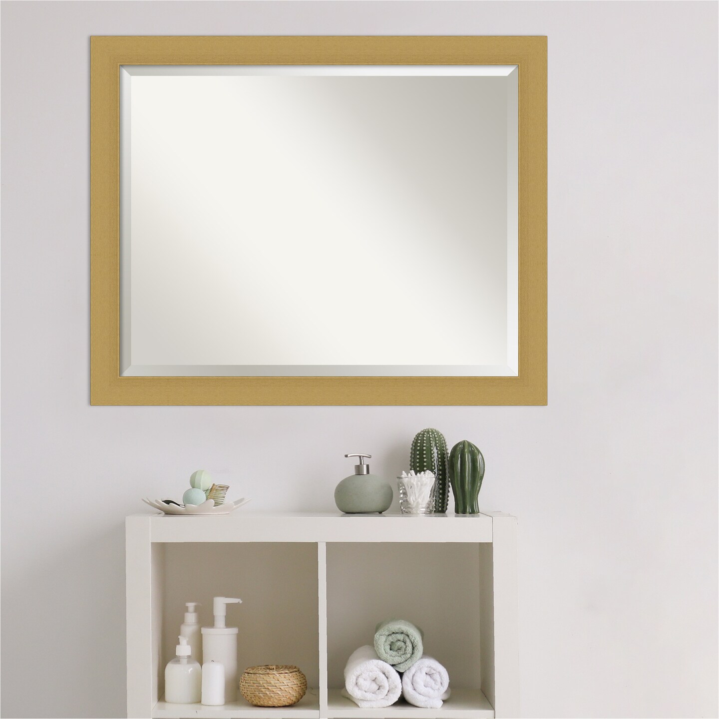Beveled Bathroom Wall Mirror, Grace Brushed Gold Frame