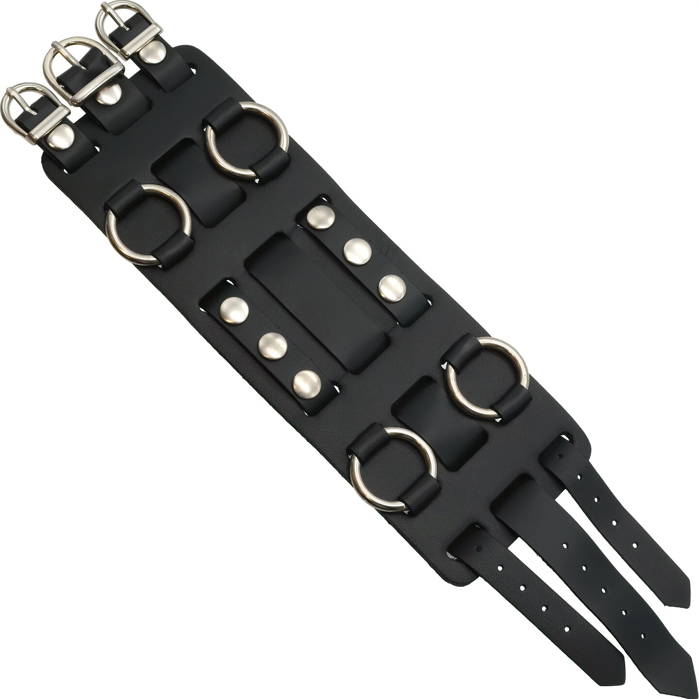 9 Wide Black Leather Cuff Wrist Watch Band Rock &#x26; Roll