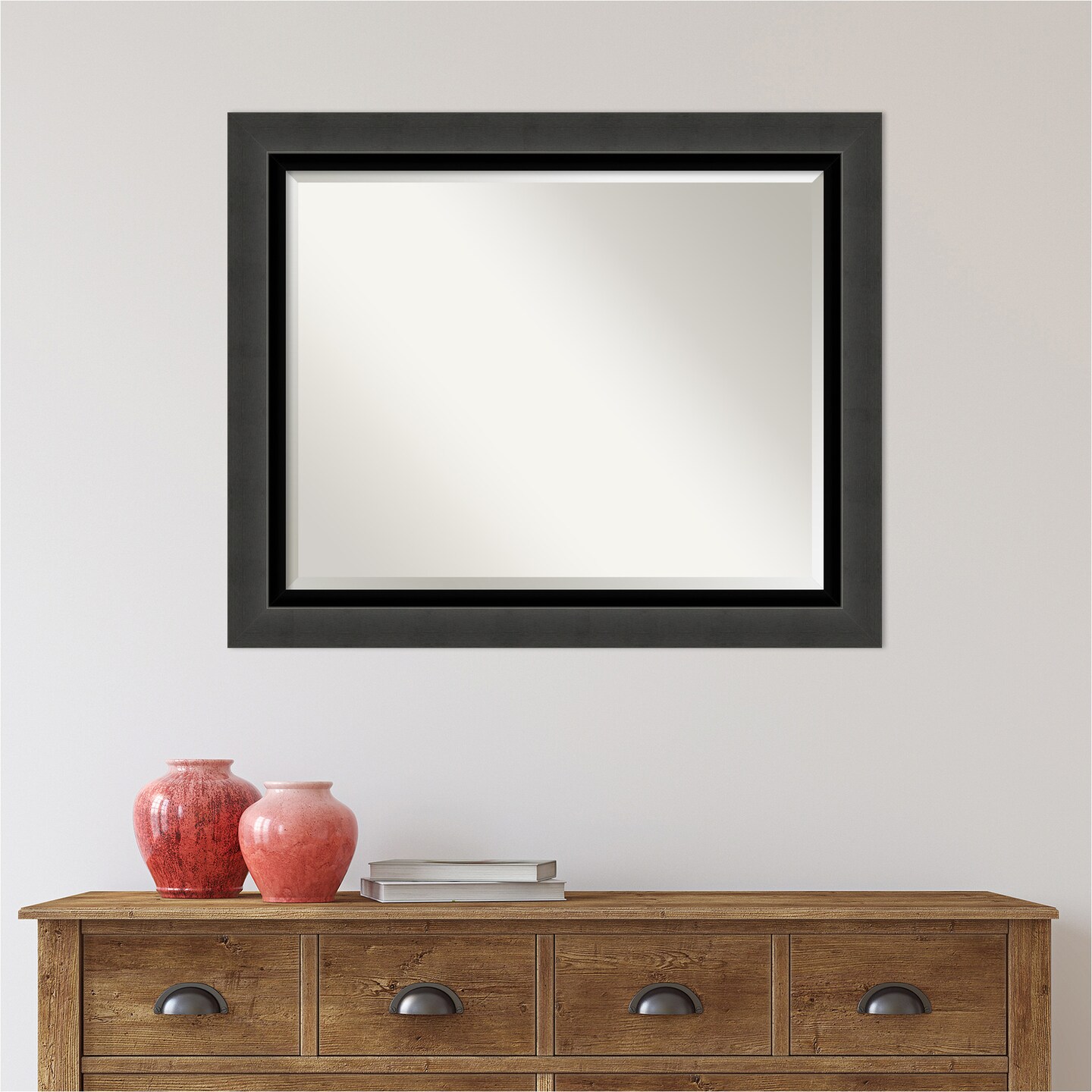 Beveled Bathroom Wall Mirror, Tuxedo Black Frame